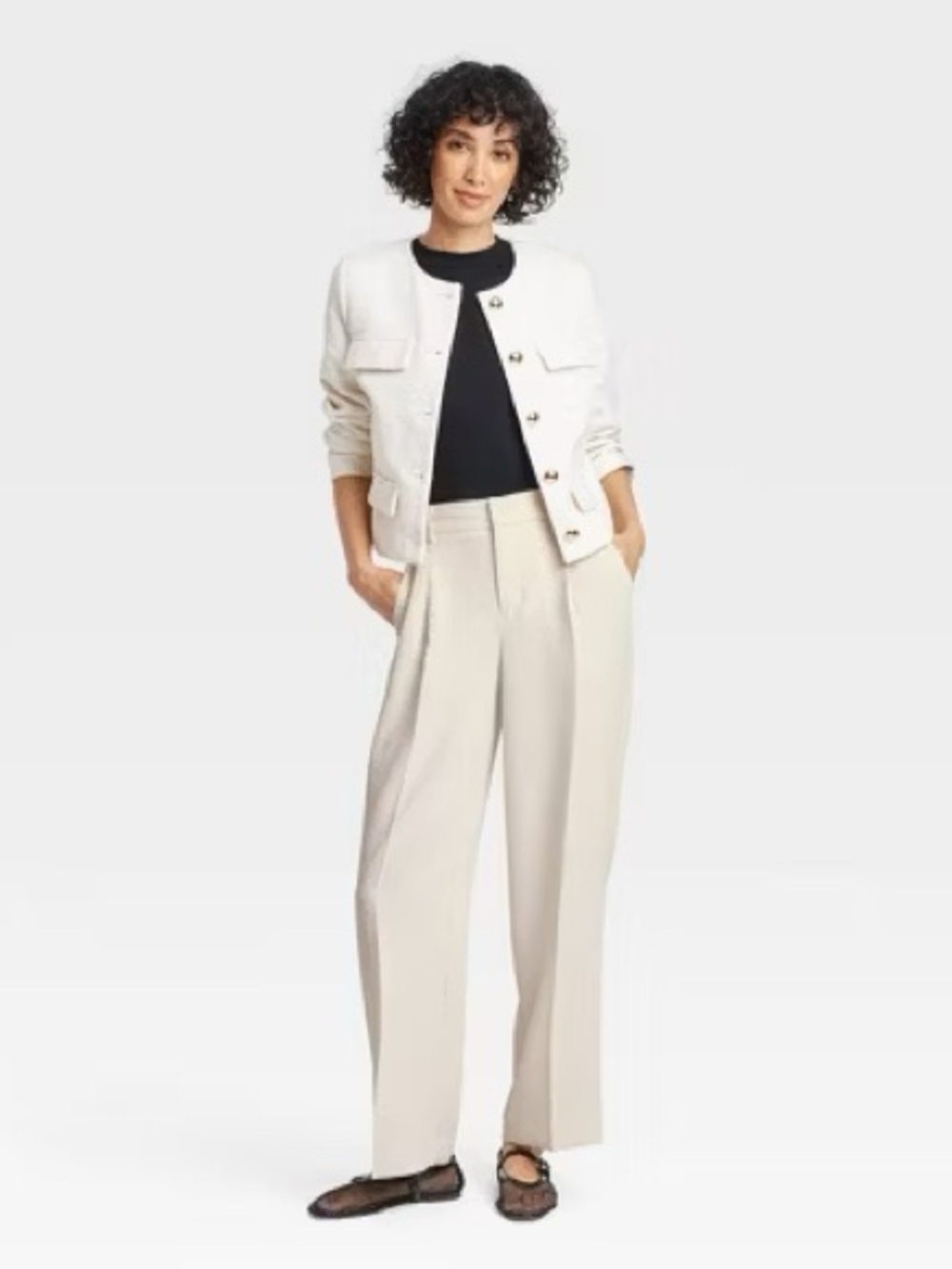 a new day Tailored Pleated High Rise Straight Leg Trousers Off White Sz 2 NWT
